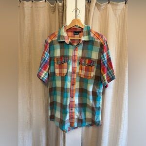 Kavu Patchwork Plaid Button Down- Medium